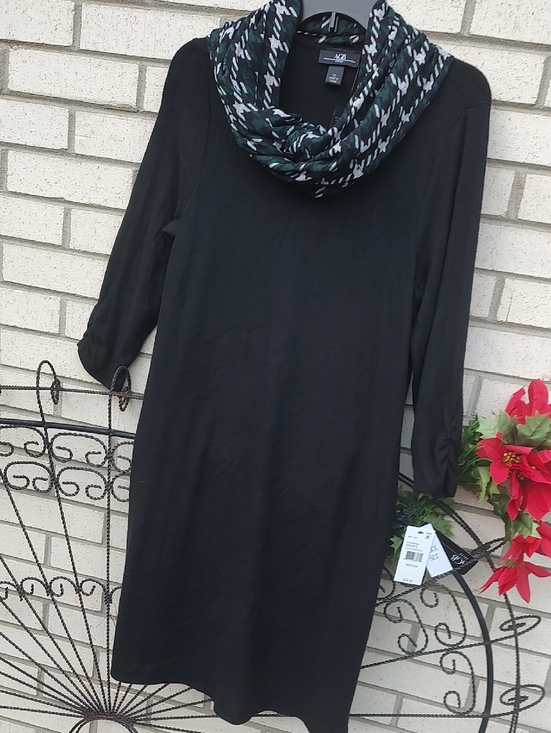 Agb Dress Dresses & Skirts - Black Knit Dress with Patterned Infinity Scarf